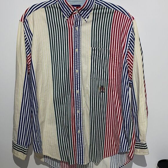 Tommy Hilfiger Men's Multicolor Stripe Long Sleeve Button-down Shirt Red Medium - Picture 1 of 10
